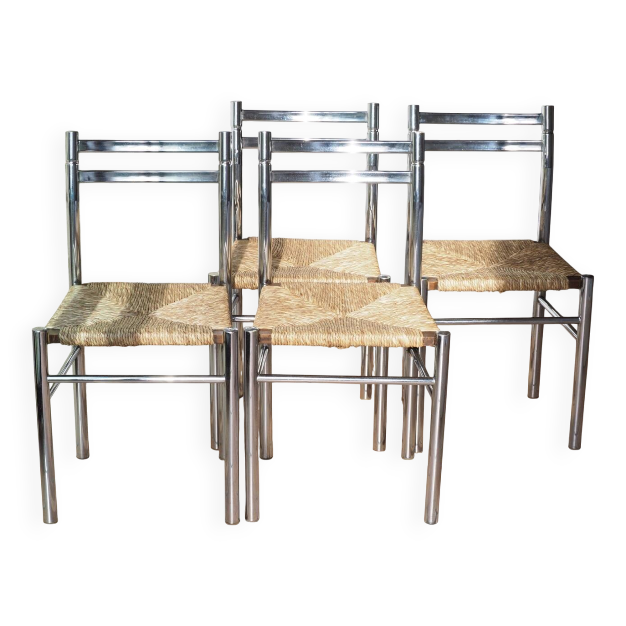 4 modernist straw chairs