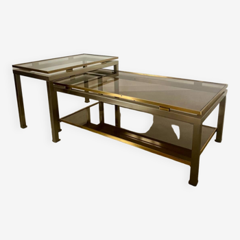 coffee table in brass and smoked glass designed by Guy Lefèvre for the Jansen house, 70s/80s