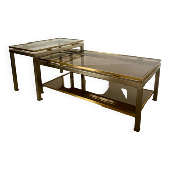 Coffee table in brass and smoked glass designed by Guy Lefèvre for the Jansen house, 1970s/80s