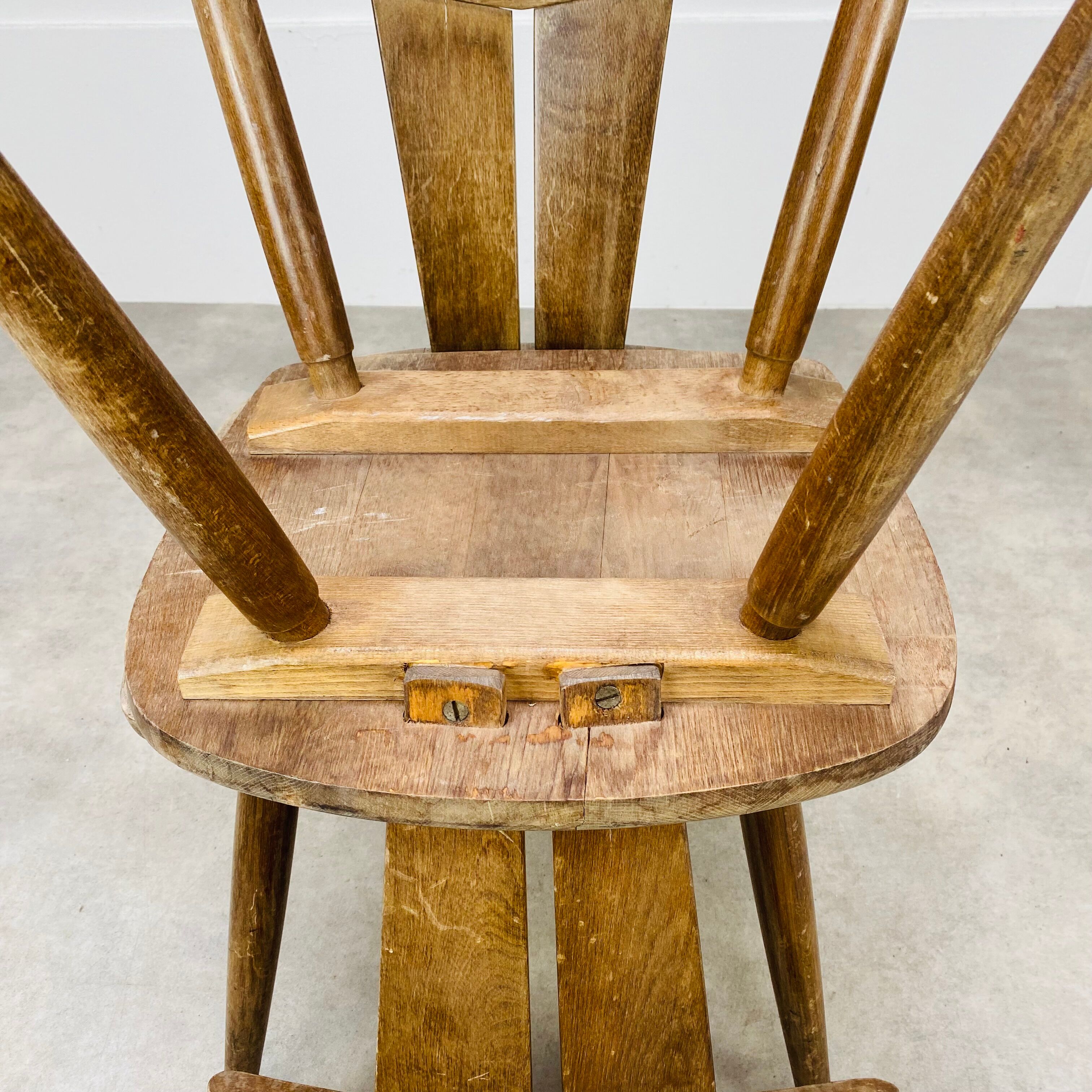 Pair of T chairs brutalists solid wood