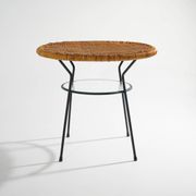 Table basse avec plateau rond en rotin, années 1950