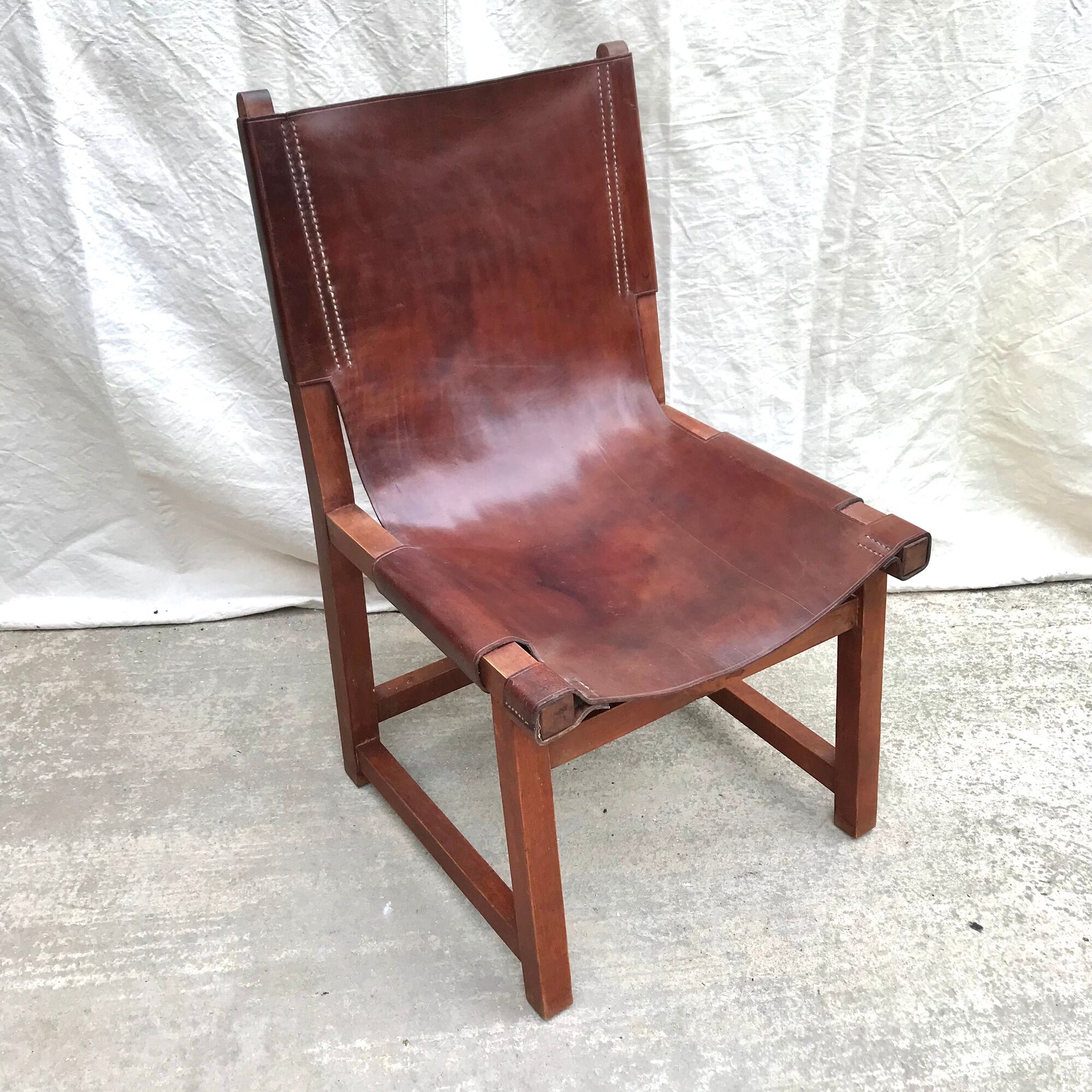Modernist chair Riaza leather and vintage wood 1960