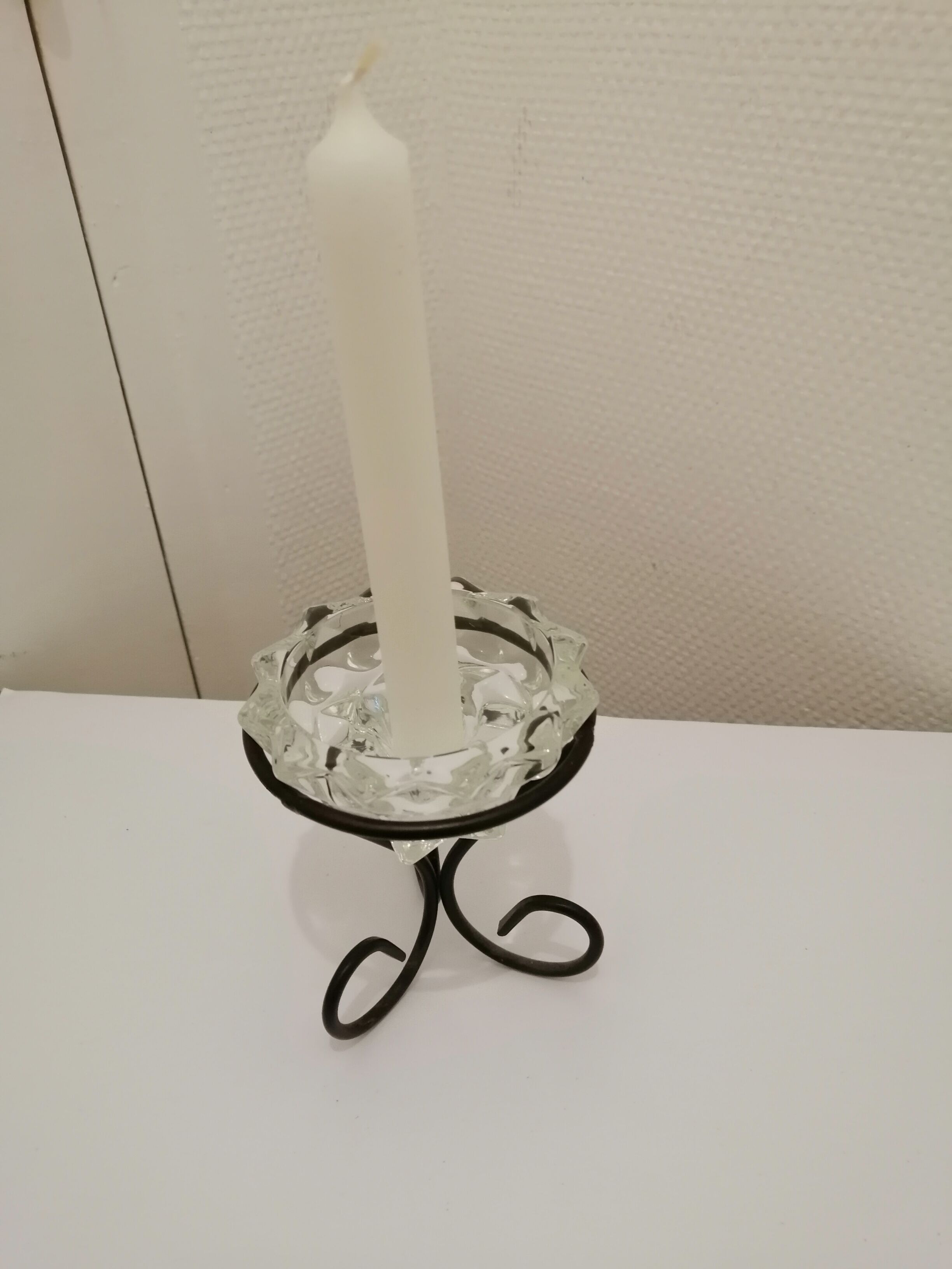 Metal base glass candle holder