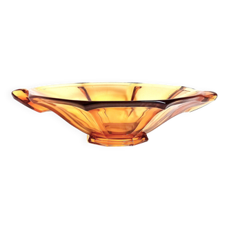 Art Deco style fruit bowl or pocket tray in amber glass from the 50s