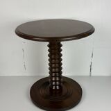 Brutalist Wood Turned Press Side Table in the style of Charles Dudouyt