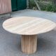 Scandinavian round dining table with a central base, stripped, made of solid raw wood, 90.