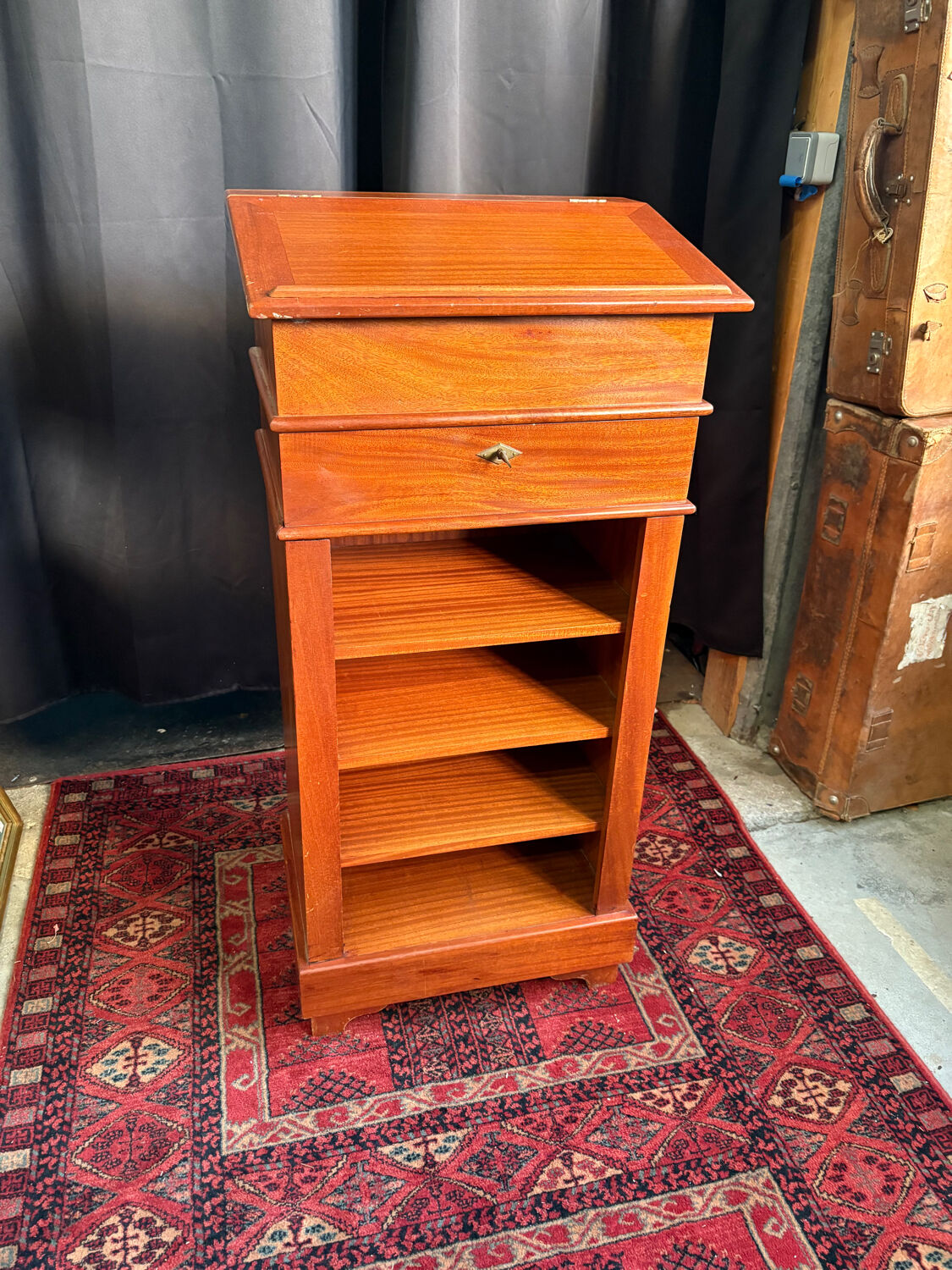 Wooden writing desk with storage, vintage 1950s.