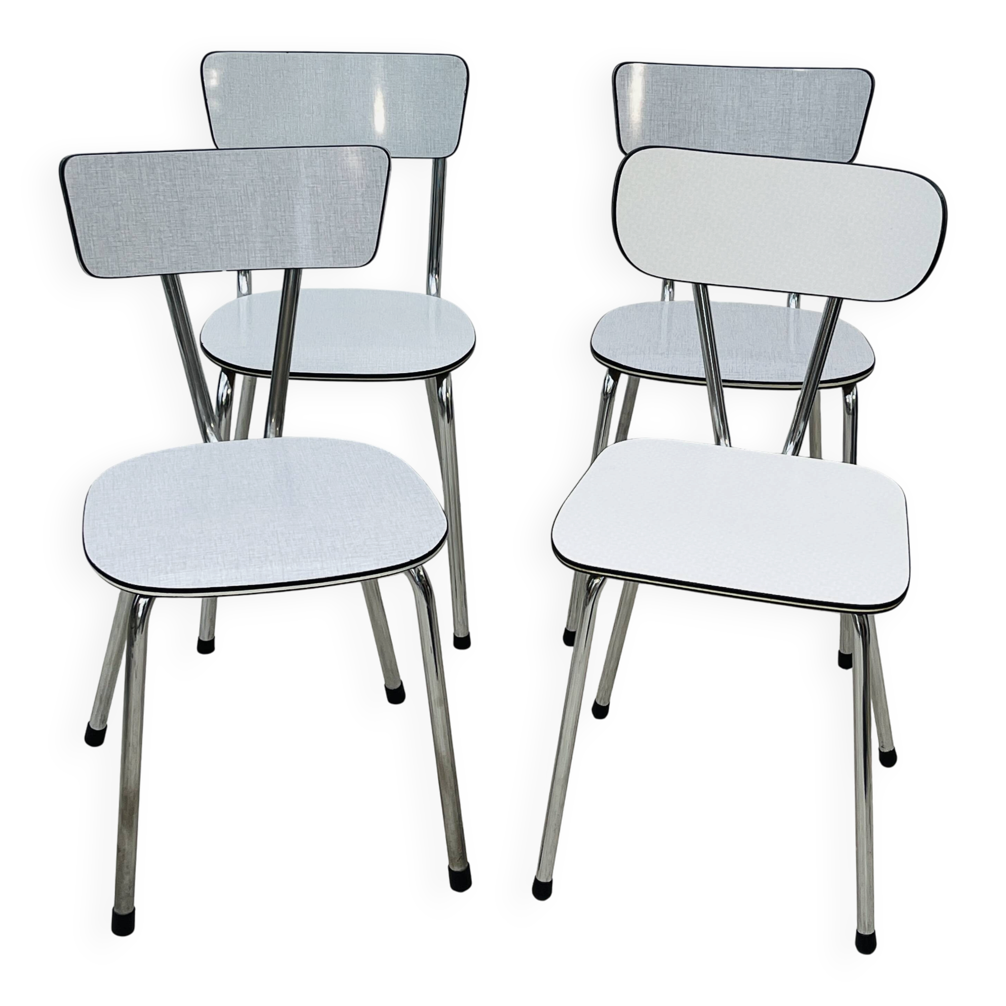 Set of 4 vintage grey chrome Formica kitchen chairs.
