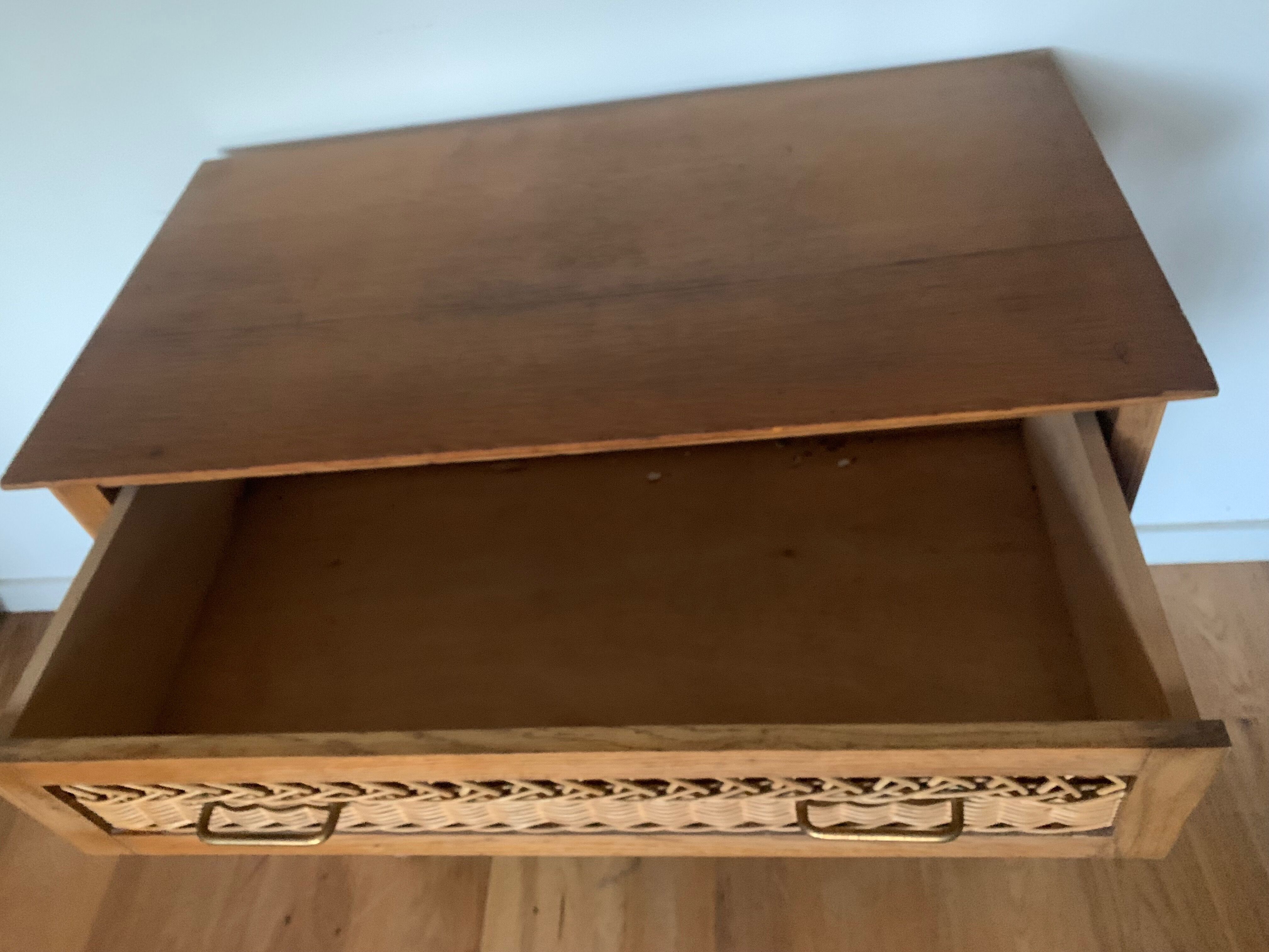 Wood and rattan chest of drawers