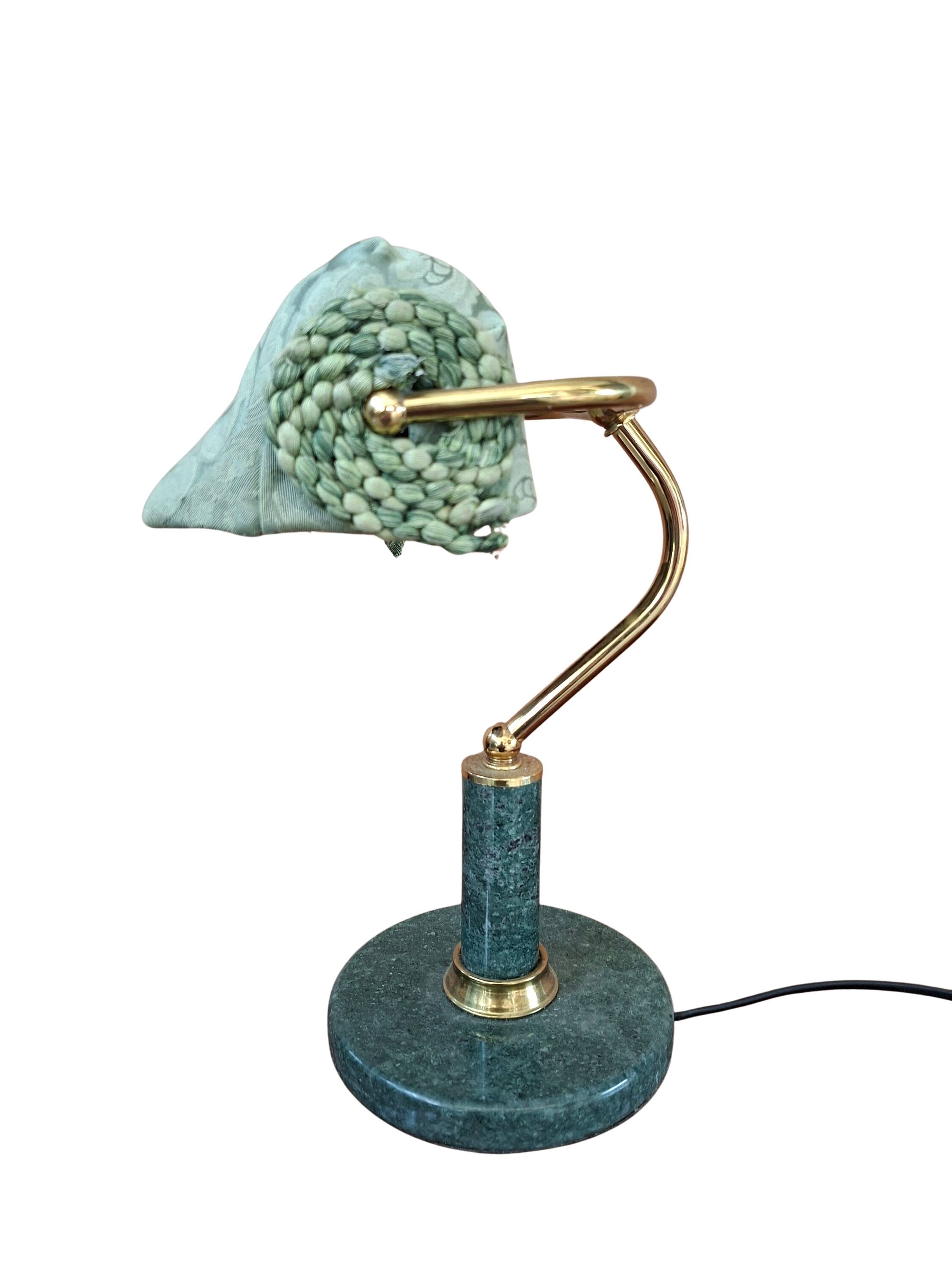 Lampada da Scrivania Vintage in Marmo Verde e Ottone Pezzo Unico Artigianal