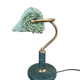Lampada da Scrivania Vintage in Marmo Verde e Ottone Pezzo Unico Artigianal
