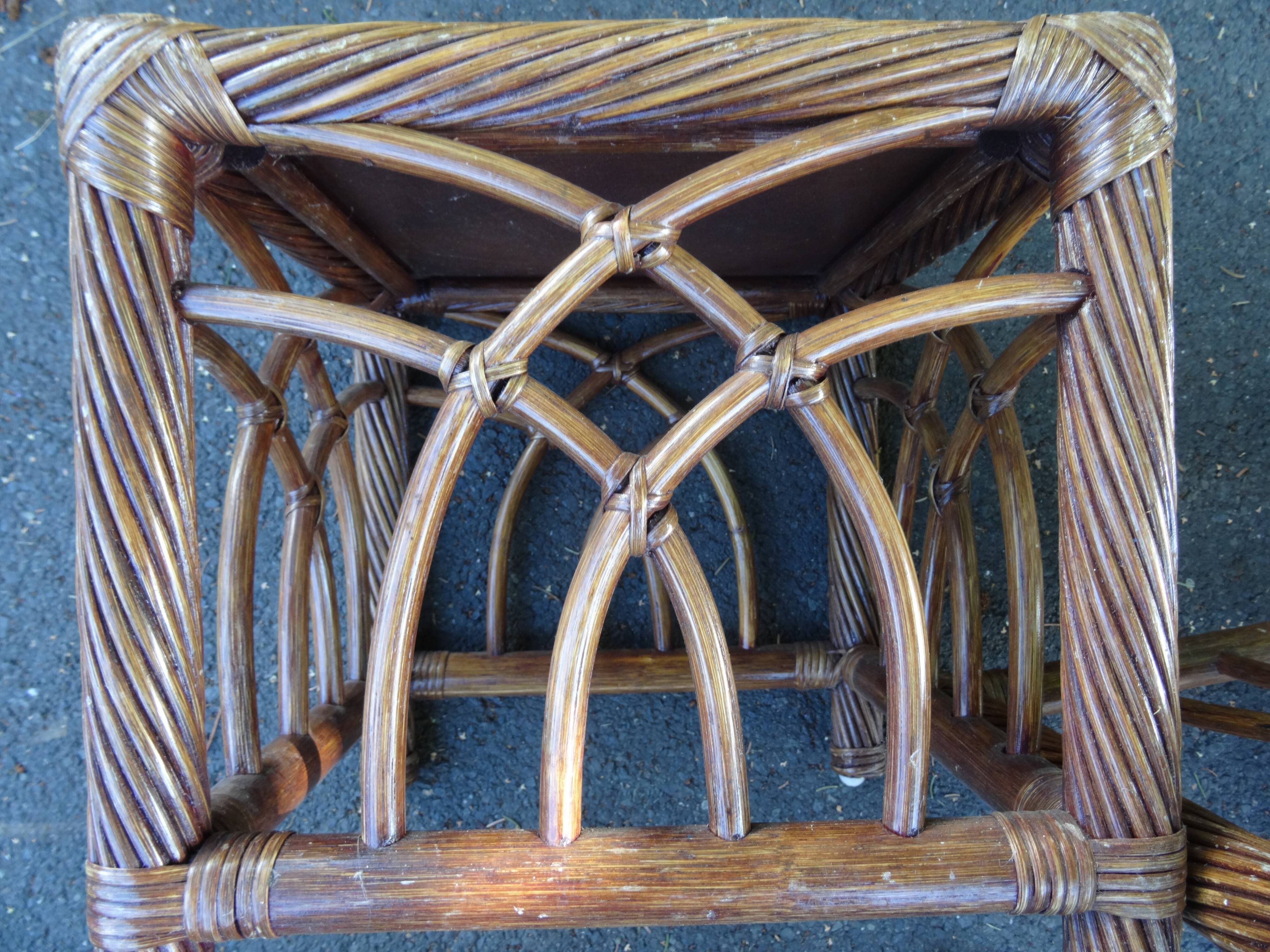 Trio of bamboo and rattan tables