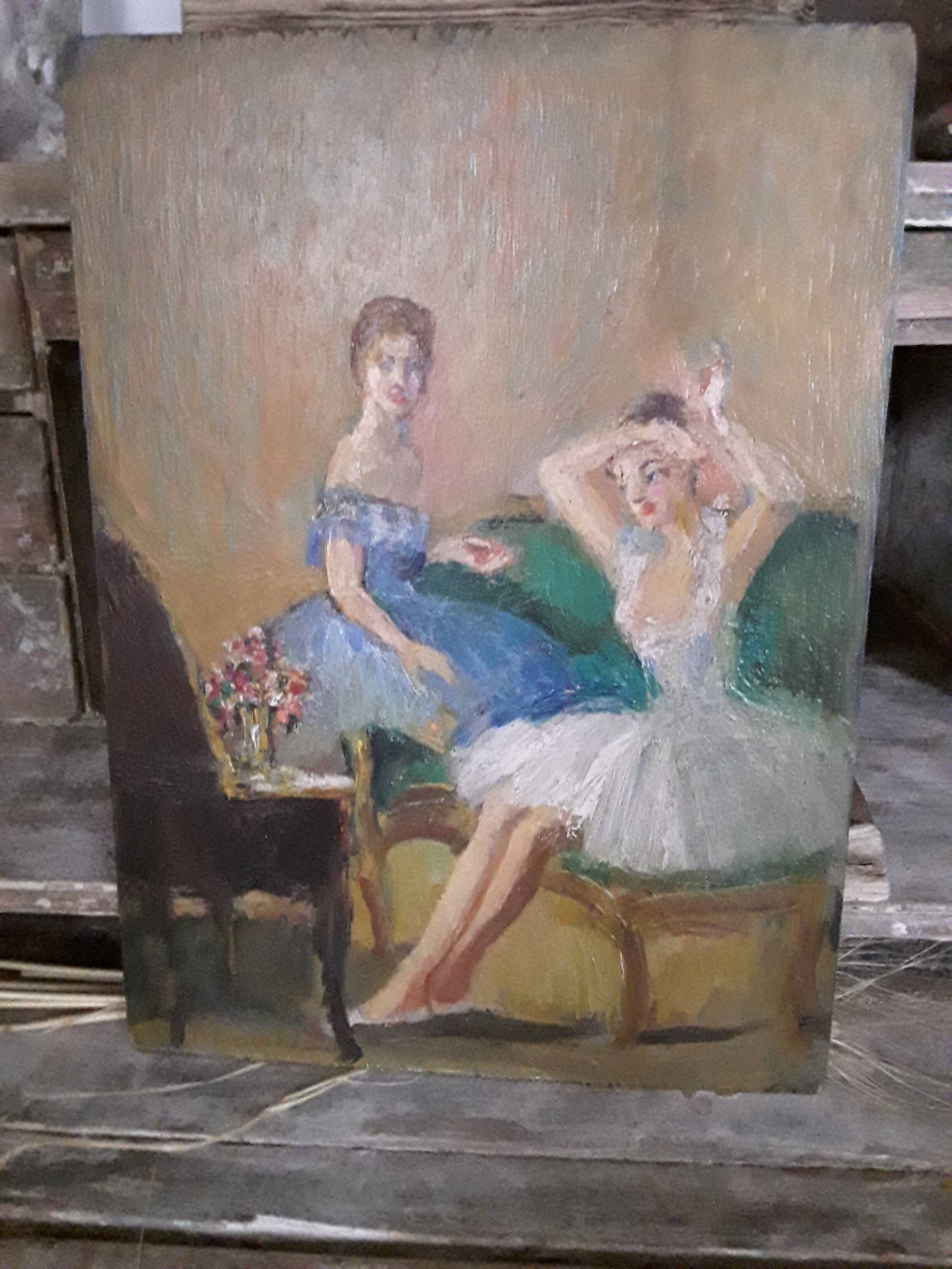 Oil on cardboard dancers early 20th century signed