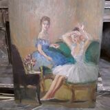 Oil on cardboard dancers early 20th century signed