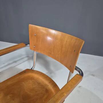 Fauteuils tubulaires fonctionnalistes de Kovona, bois et chrome, Tchécoslovaquie, années 1950