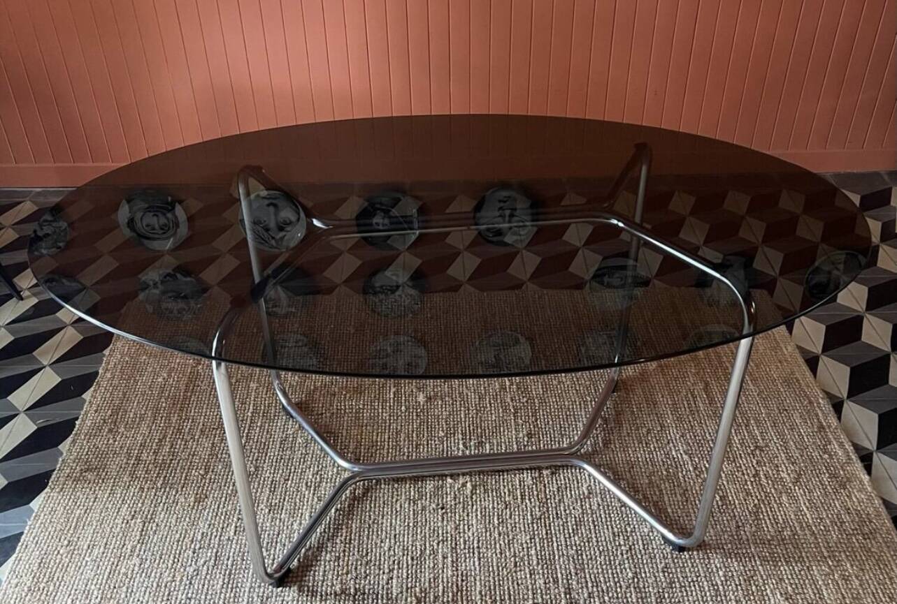 Vintage glass and chrome table