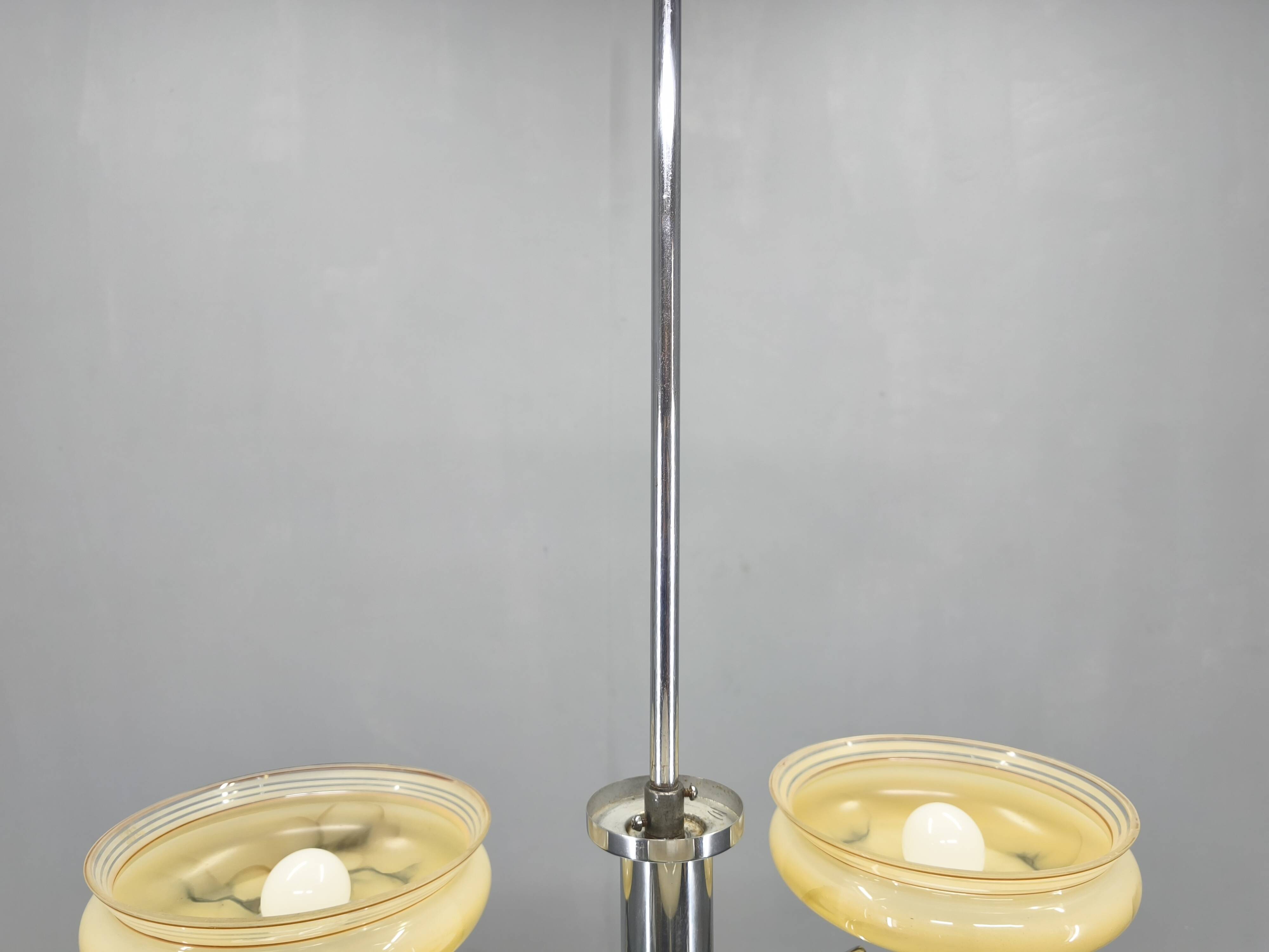 Art Deco Chandelier by Napako, Chrome & Marble Glass, 1930s