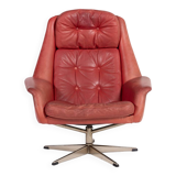 1960’s/70’s Bramin swivel lounge armchair in patinated red brown leather on five star steel leg, loo