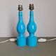 Pair of Philippe Capelle turquoise lacquered wooden table lamps MCM 1970s