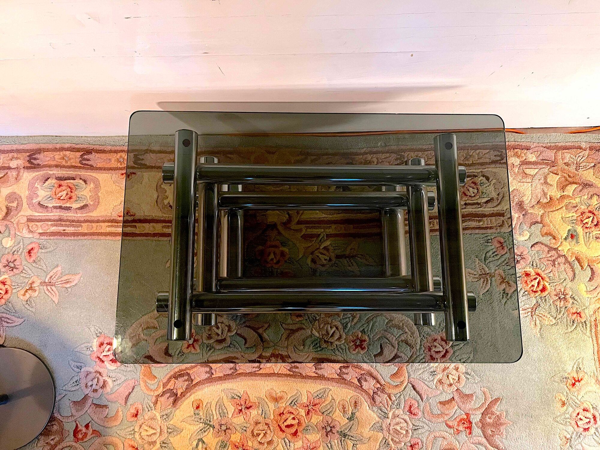 Mid-twentieth century chrome and smoked glass coffee table
