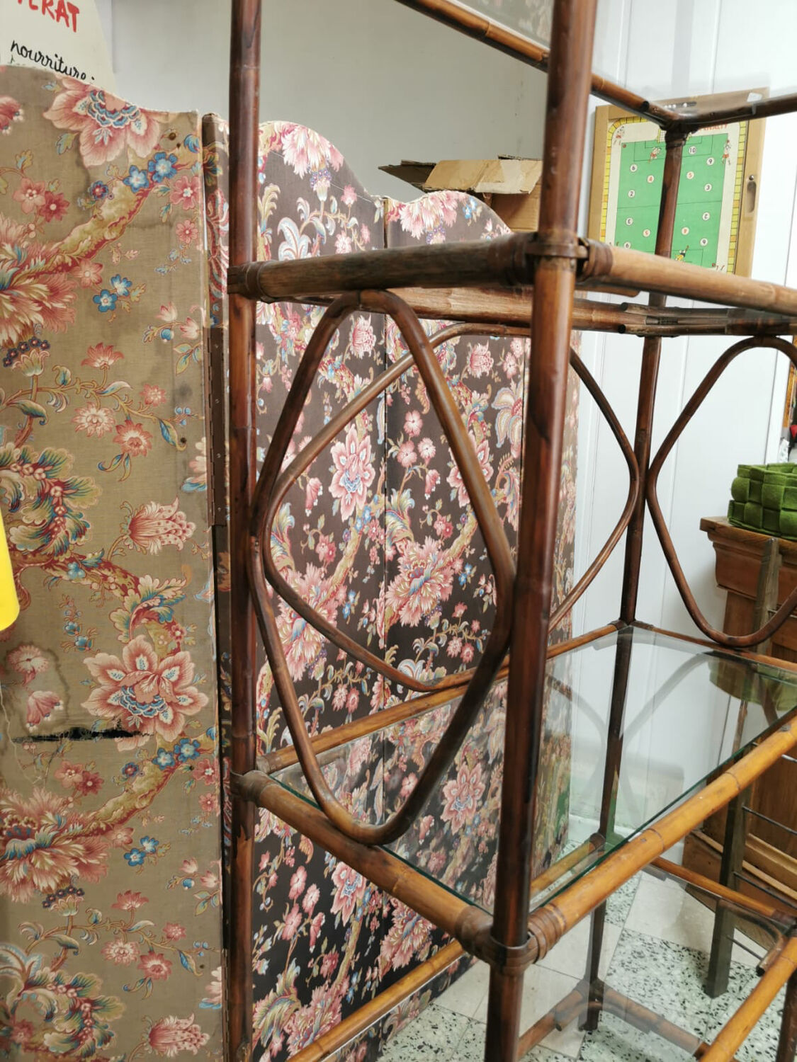 Rattan bookcase shelf - and glass - vintage