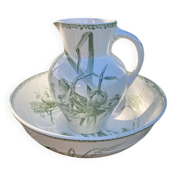Ancien ensemble de toilette Creil et Montereau – Modèle Grenouilles – 1900