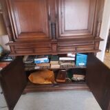Antique two-part cabinet in solid wood, molded and carved
