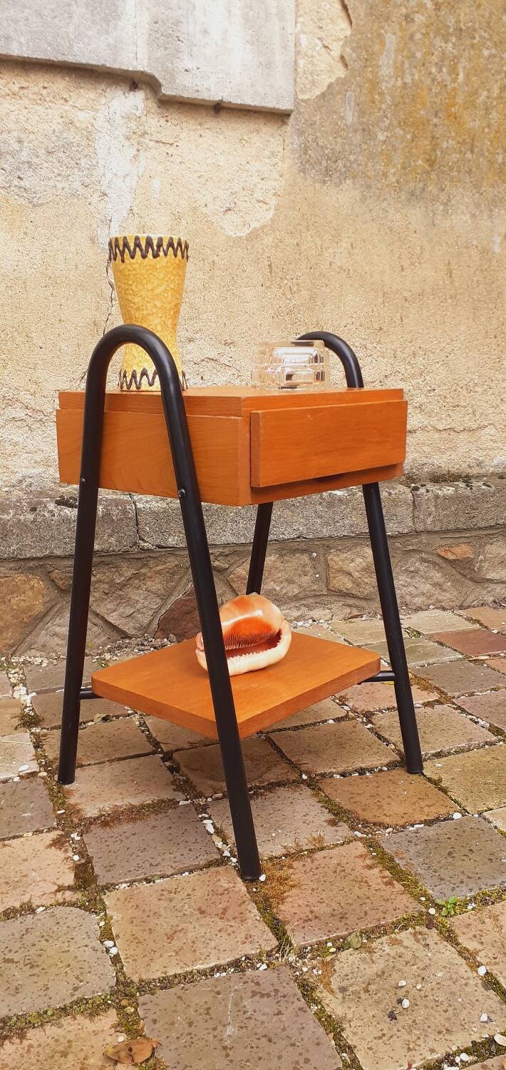 Bedside table, vintage 1950s oak side table