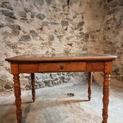 French vintage dining/desk table – oak and walnut – marble top – 1960s writing table with drawer