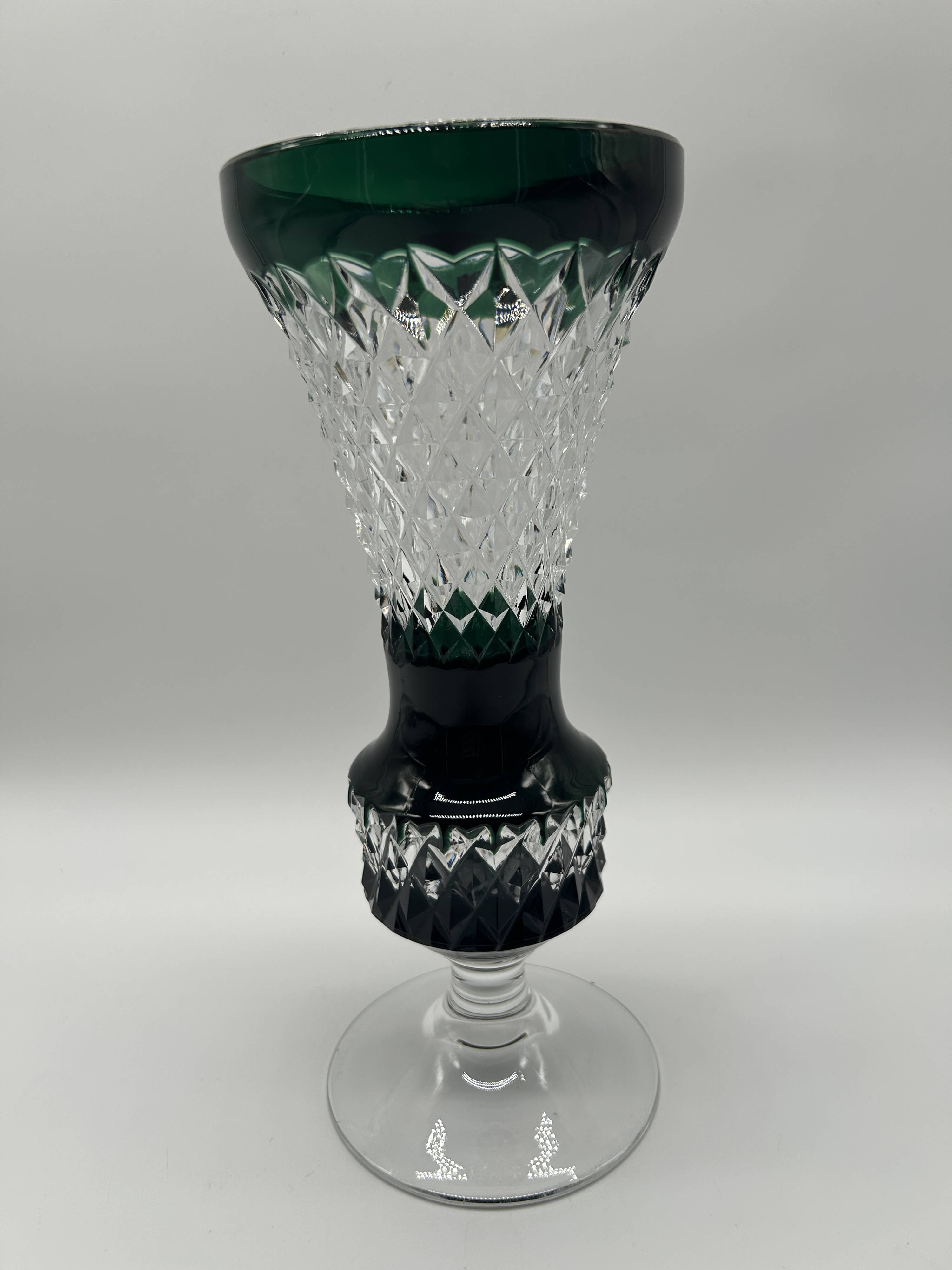 Val Saint-Lambert crystal vase, cut and lined in green