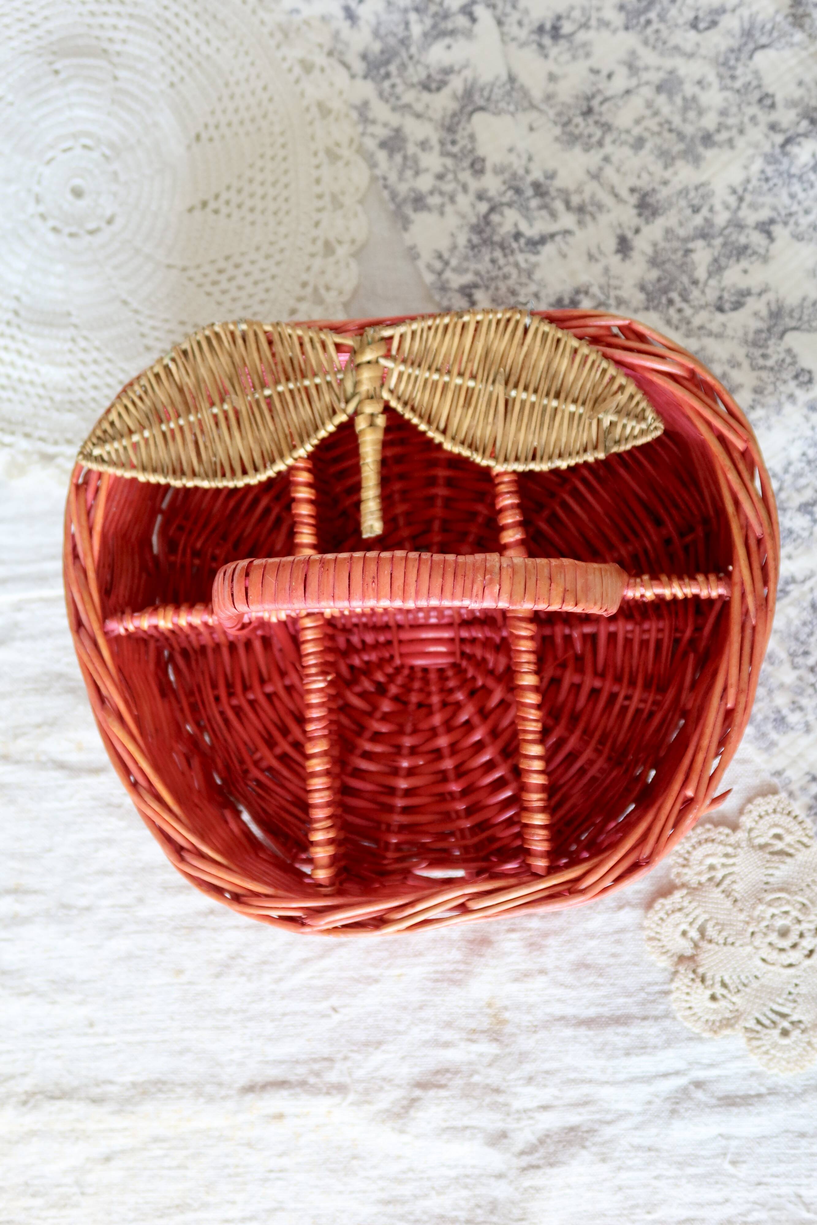 Large Vintage Painted Wicker Basket - Peach Shape
