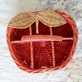Large Vintage Painted Wicker Basket - Peach Shape