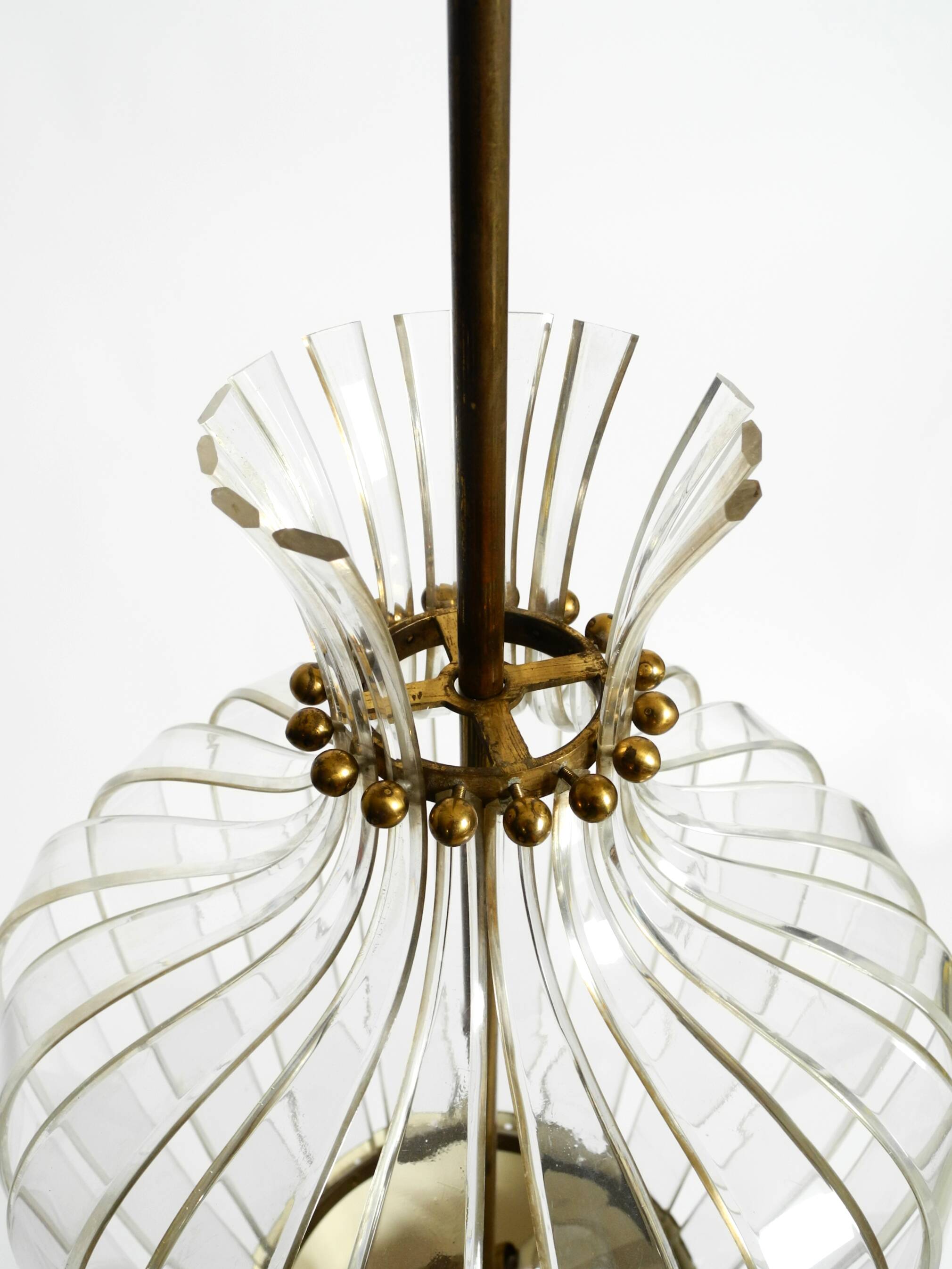 Mid-Century Pendant Lamp by Vereinigte Werkstätten, in Brass and Plexiglass