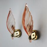Pair of pink leaf sconces, mazzega murano, italy 1970