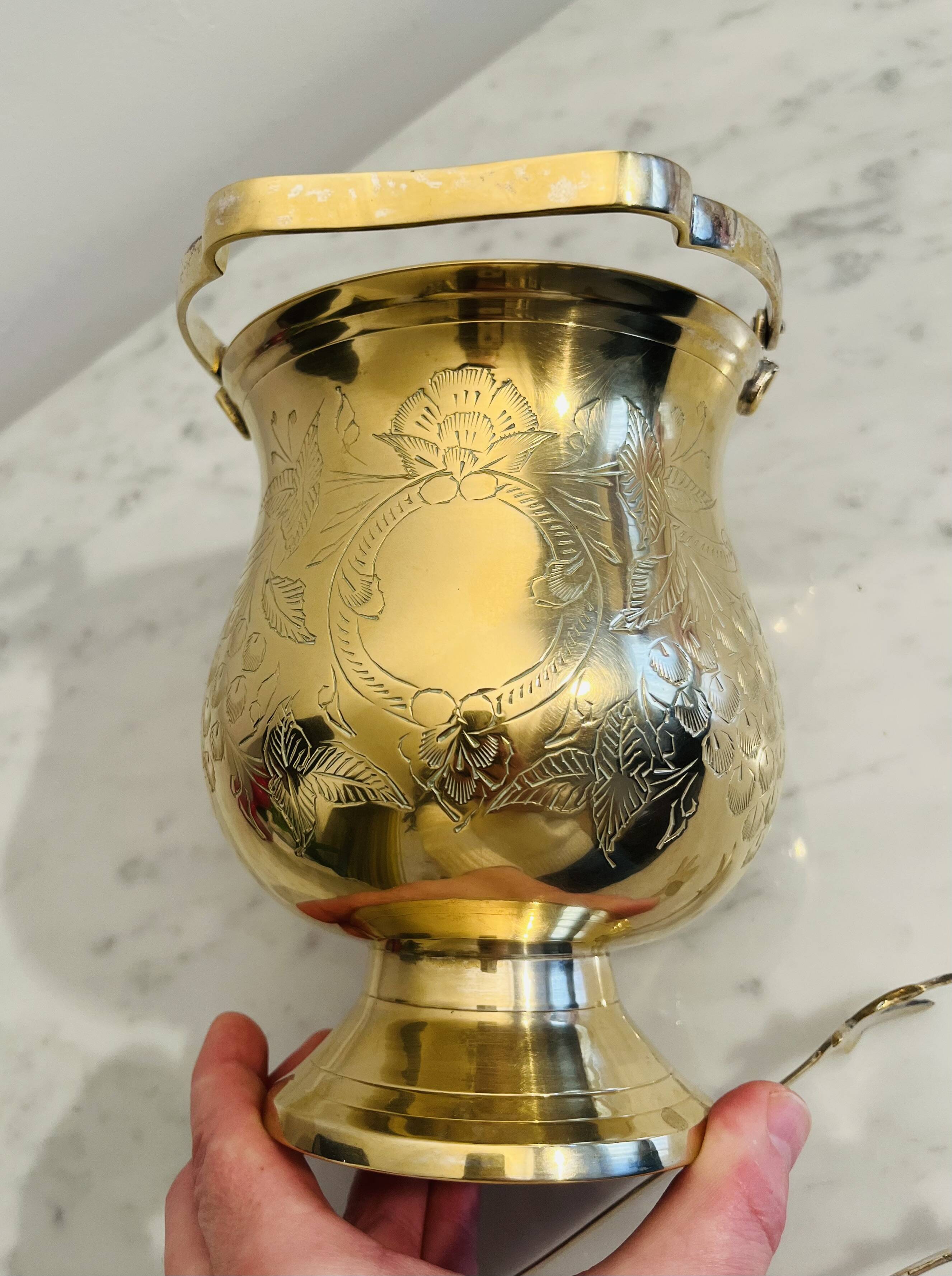 Seau à glace style  victorien ancien en laiton – charme vintage