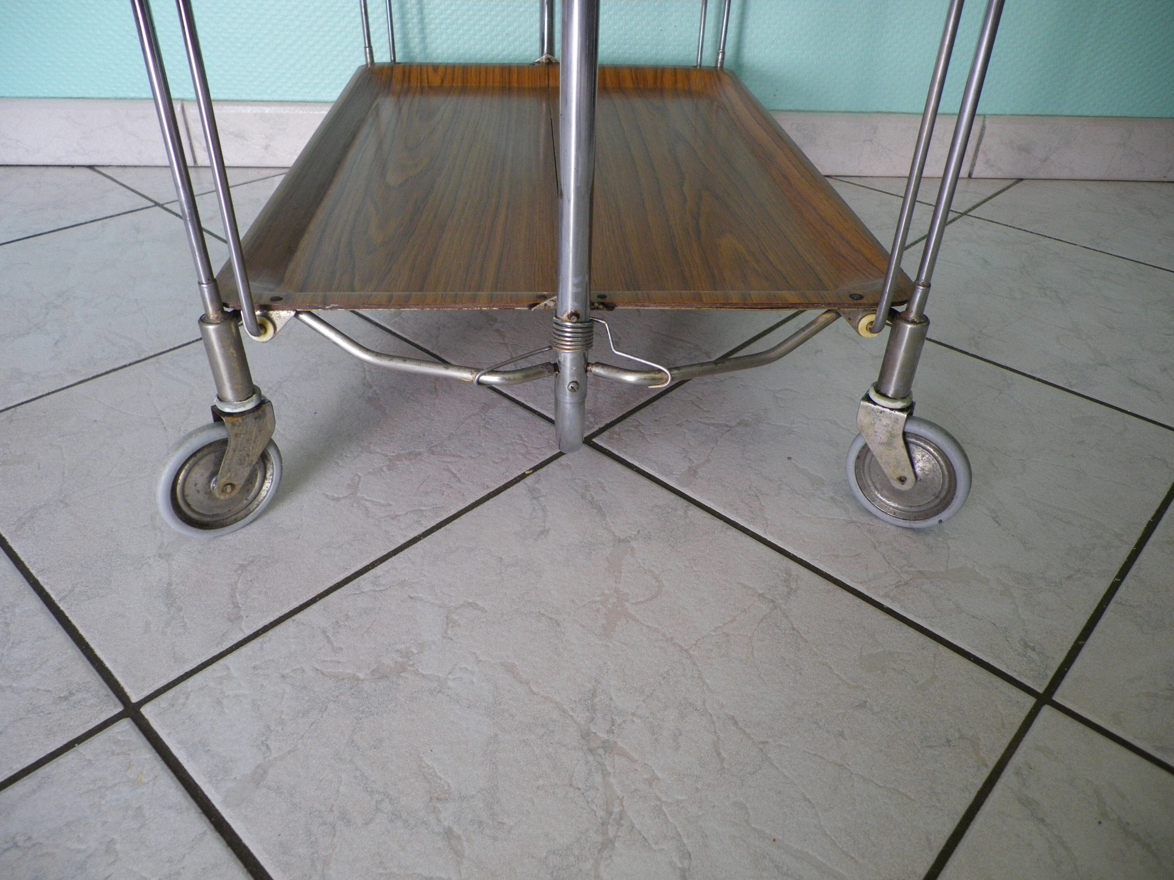 Dessert, extra furniture, folding, on wheels, formica, chrome metal, 60s