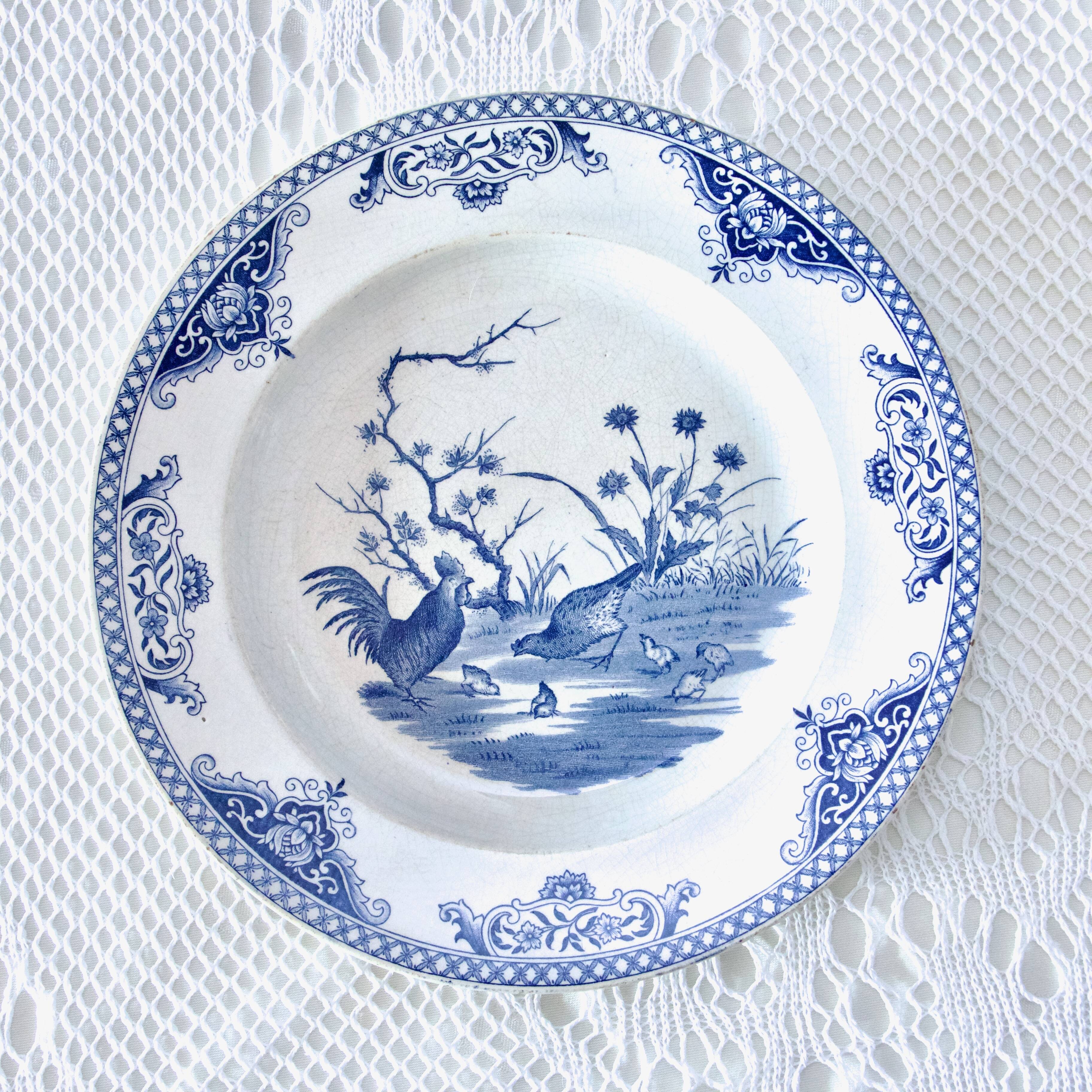 19th century plates Gien iron earth collection with Japanese birds