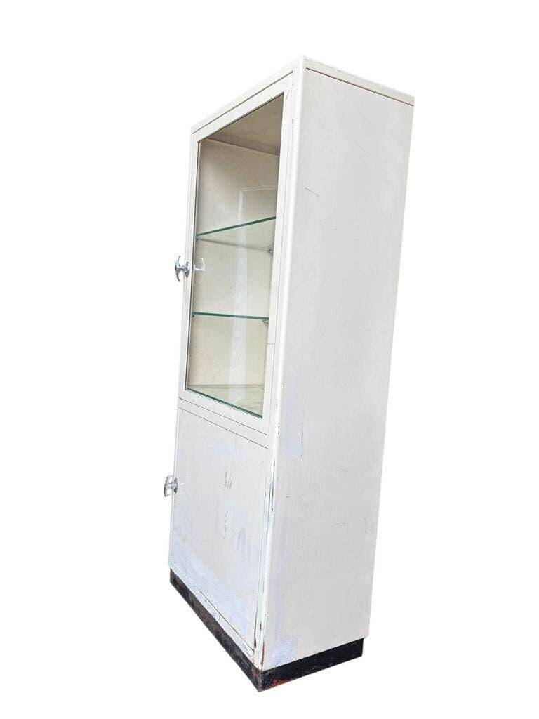 Vintage white industrial apothecary cabinet / display case