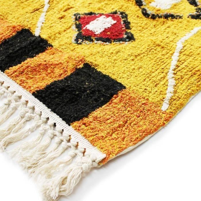 Yellow Berber carpet Azilal cotton 80X180 cm