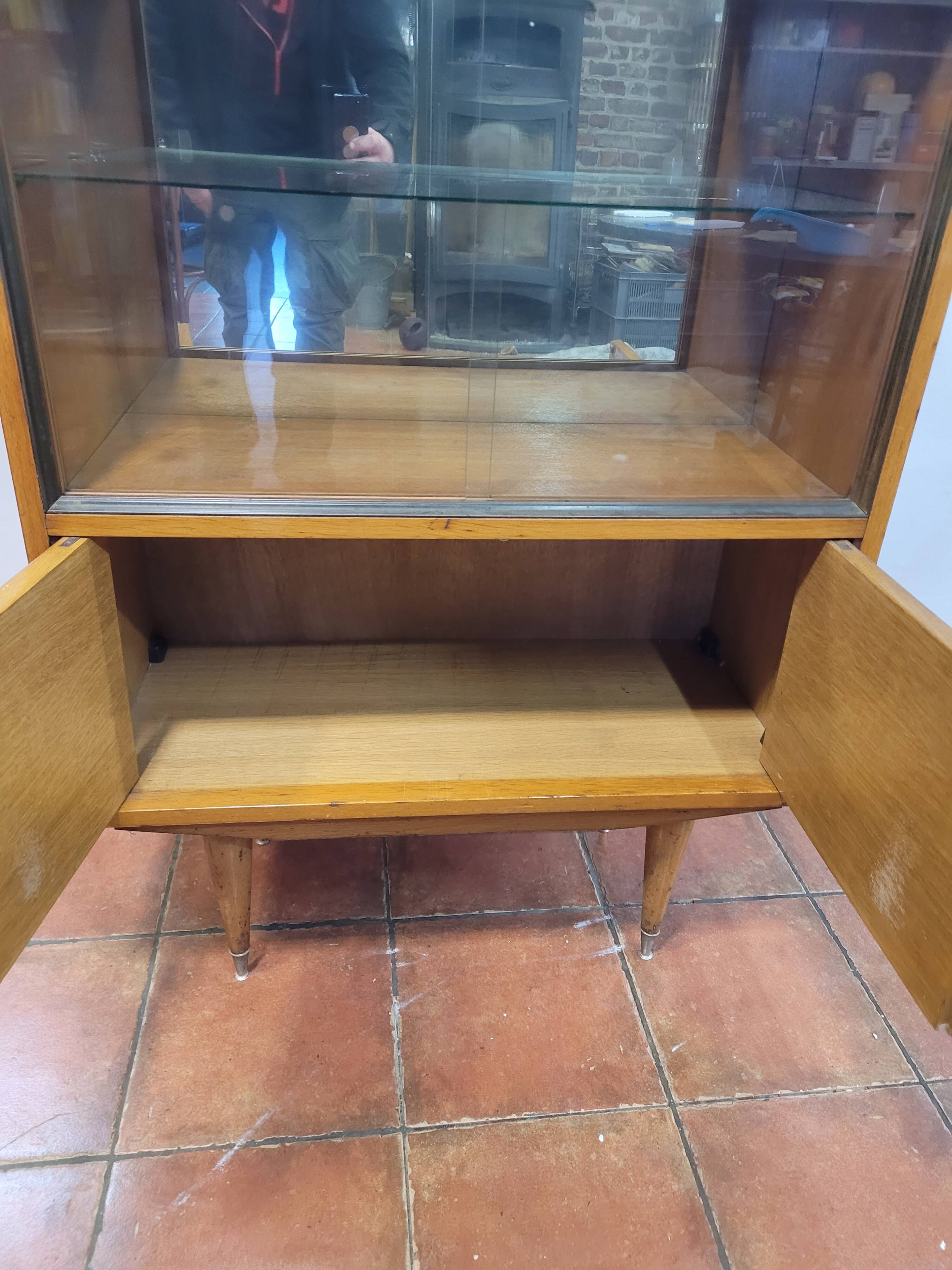 Vintage oak display cabinet from the 60s