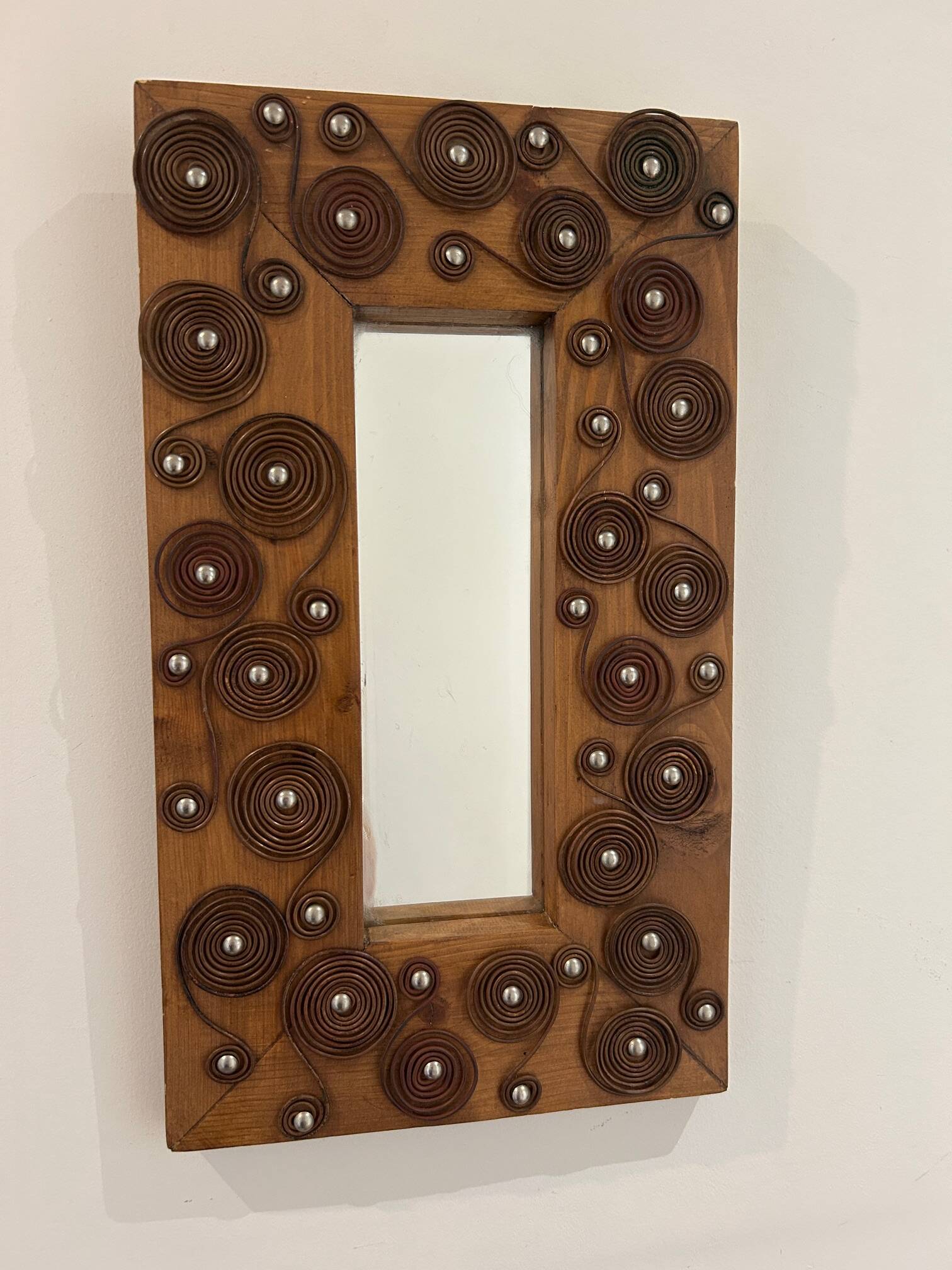 brutalist mirror in wood and metal 1970