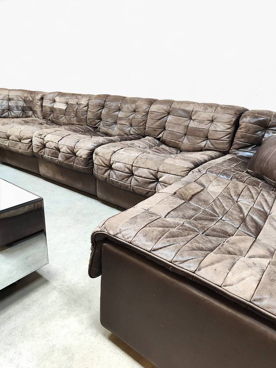 Vintage design modular lounge sofa brown leather
