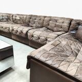 Vintage design modular lounge sofa brown leather