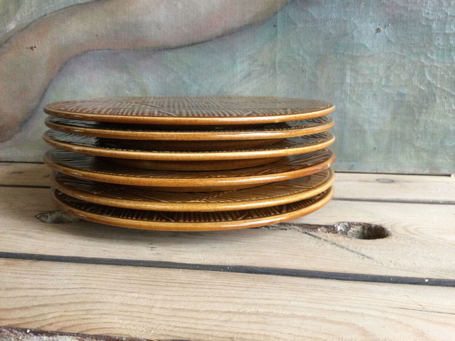 6 dessert plates or Gien cheese straw pattern