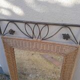 Miroir en rotin et fer forgé vintage