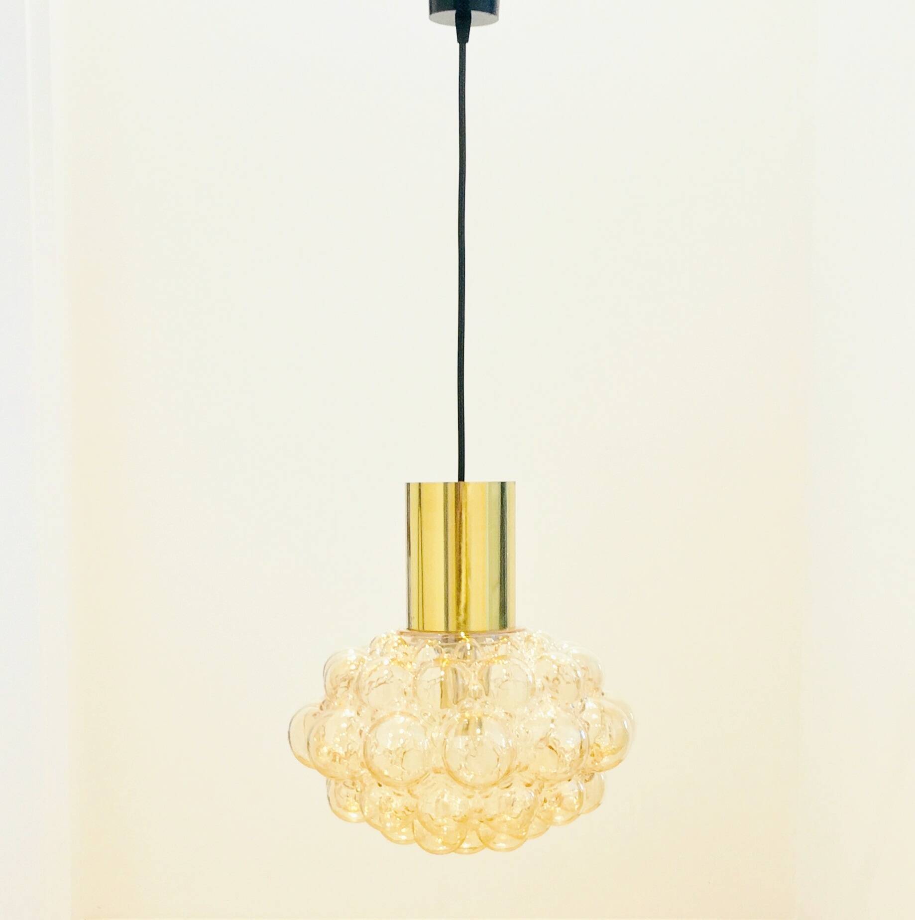 Large Mid-Century Amber Bubble Glass Ceiling Light by Helena Tynell for Limburg, Germany, 1960s