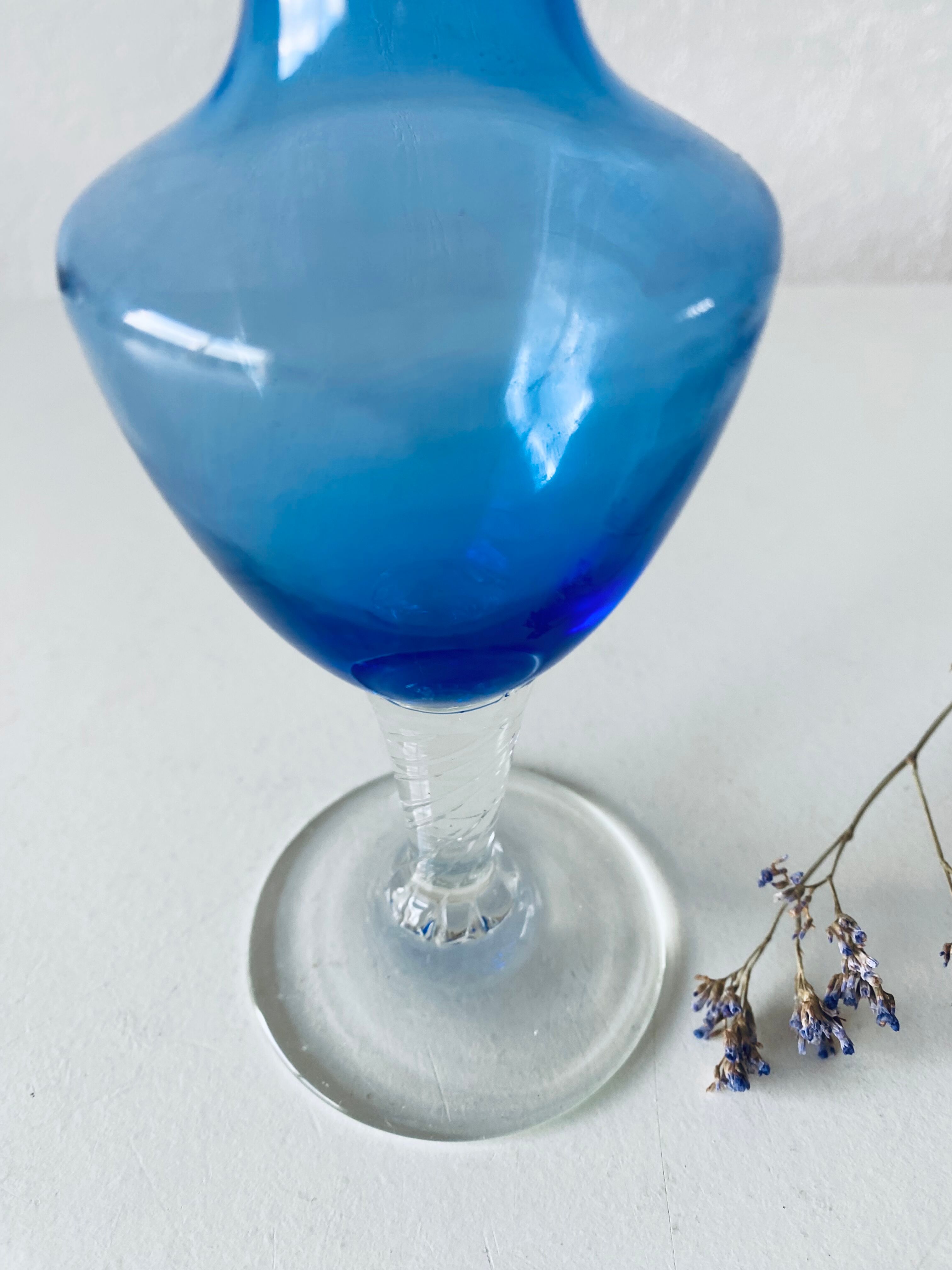Blue and transparent glass vase