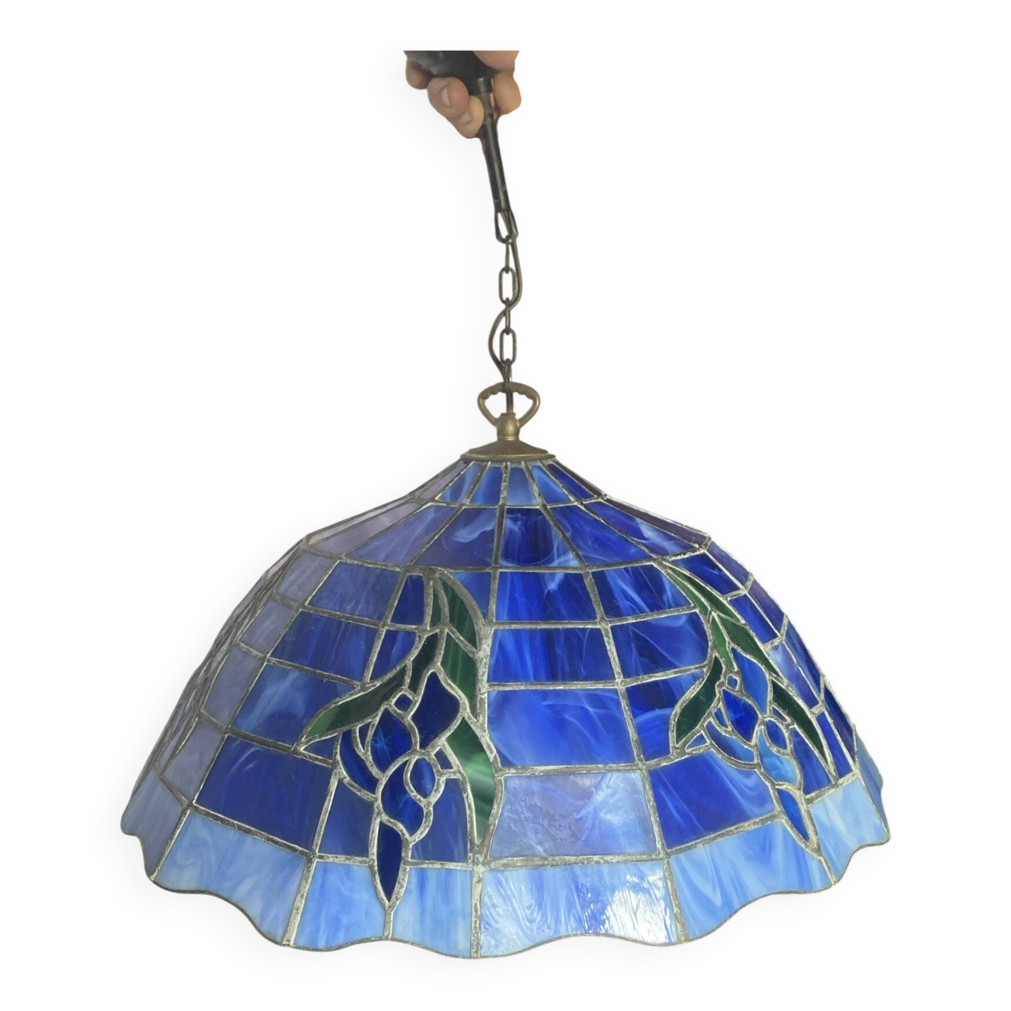 Grande suspension  en verre vitrail style Tiffany