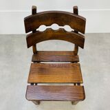 Brutalist oak chair 60s solid wood neo rustic style