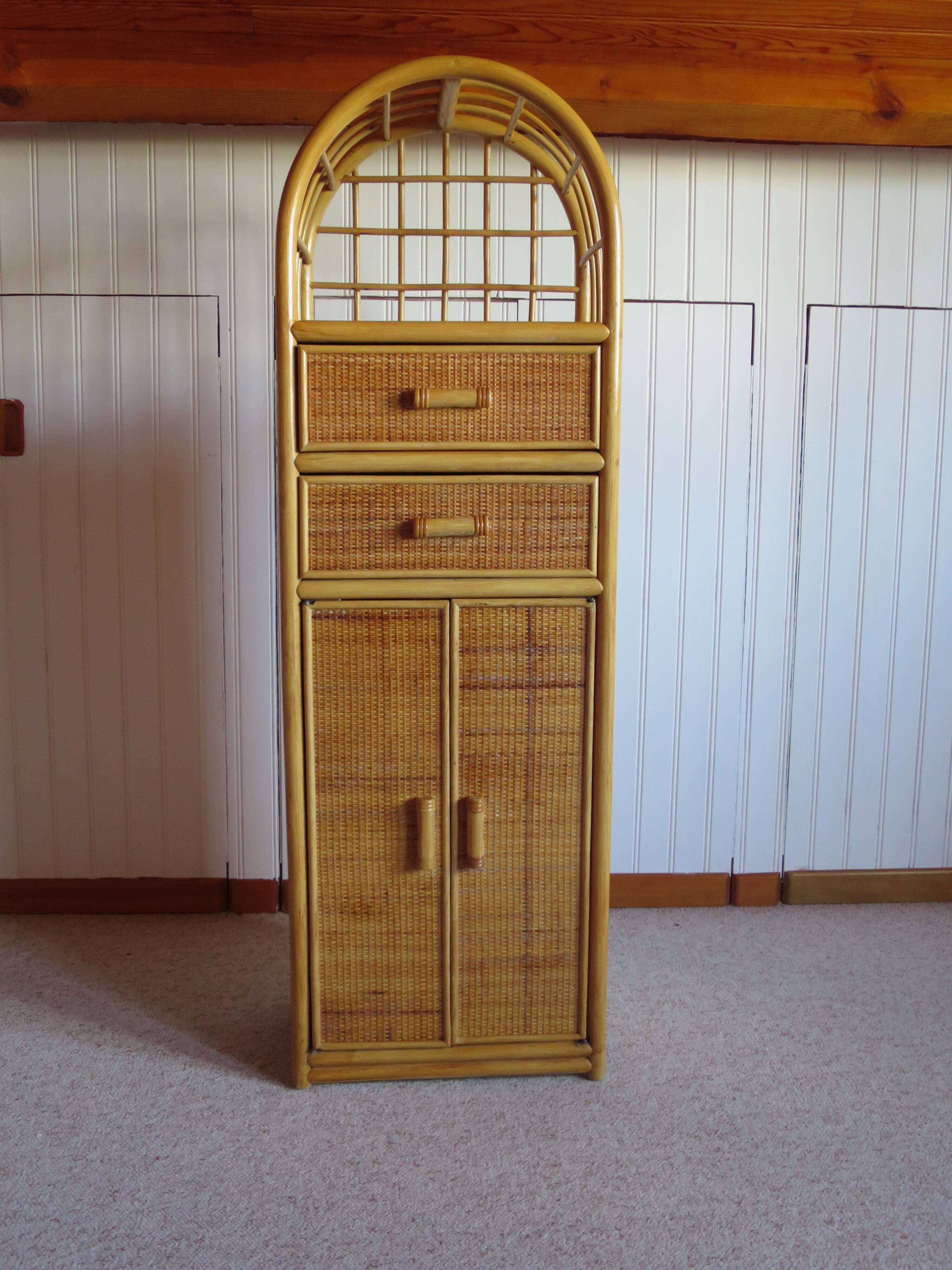 Vintage Library - 2 drawers - Woven rattan cupboard - 1980s - natural